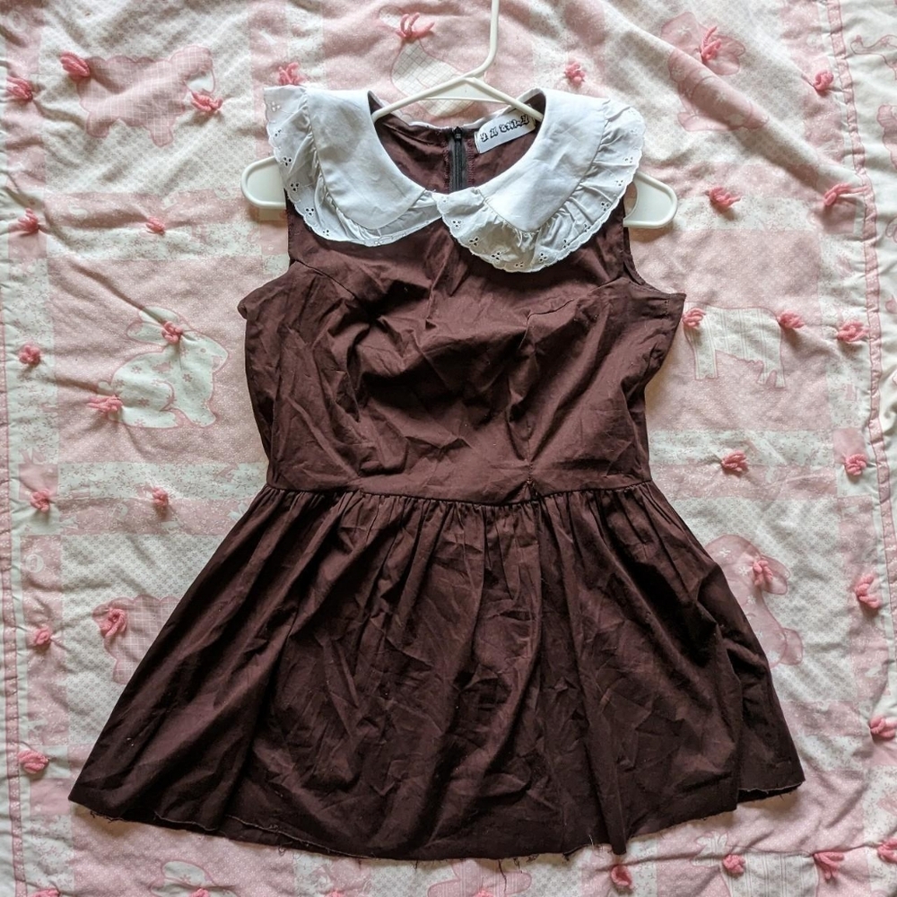4UONLYUSA upcycled brown Peter Pan collar babydoll dress size med